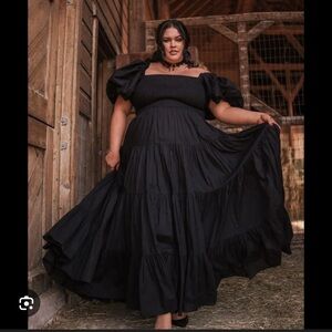 JESSAKAE Luna Black Dress Smocked Bodice Puff Sleeves Tiered Size 1X BRAND NEW